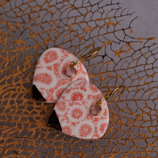 Porcelain Earrings, X Large Heart, Coral Blush