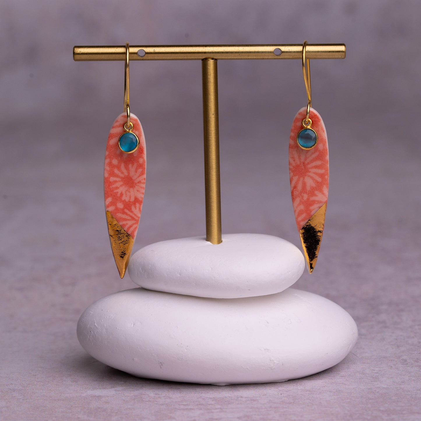 Porcelain Earrings, Large Fish, Coral Blush