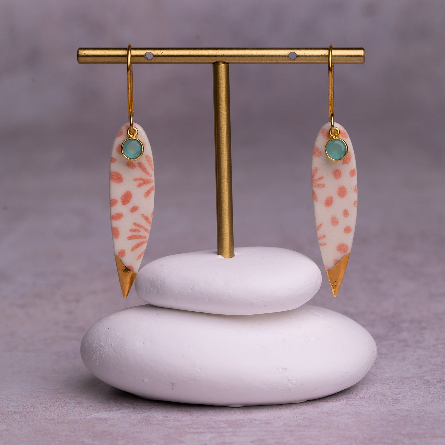 Porcelain Earrings, Large Fish, Coral Blush