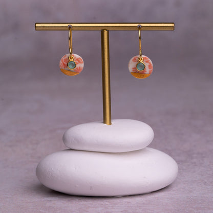 Porcelain Earrings, Small Round, Coral Blush