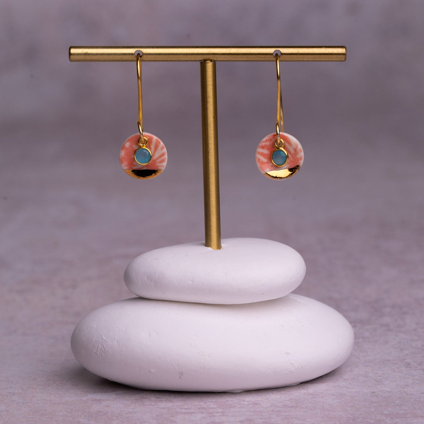 Porcelain Earrings, Small Round, Coral Blush