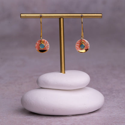 Porcelain Earrings, Small Round, Coral Blush