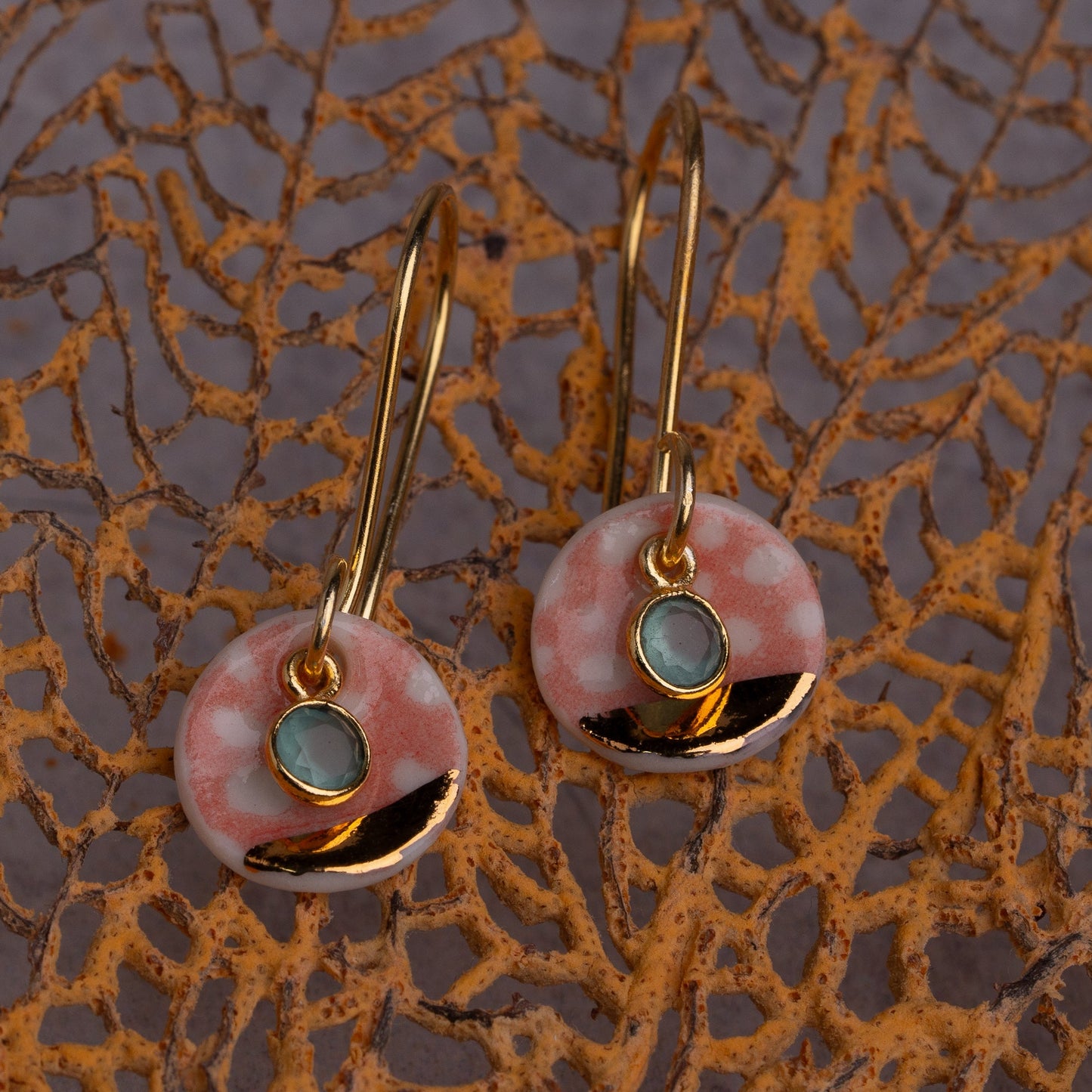 Porcelain Earrings, Small Round, Coral Blush