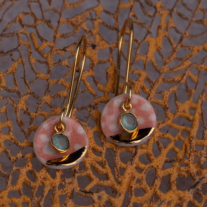 Porcelain Earrings, Small Round, Coral Blush