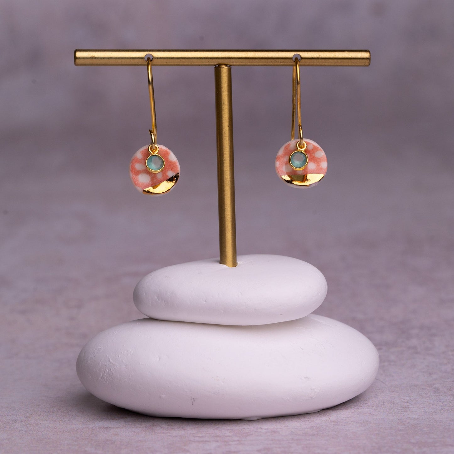 Porcelain Earrings, Small Round, Coral Blush
