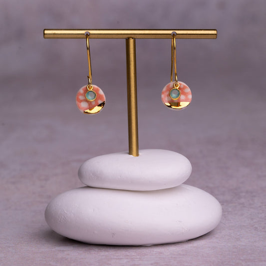 Porcelain Earrings, Small Round, Coral Blush