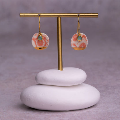 Porcelain Earrings, Medium Round, Coral Blush