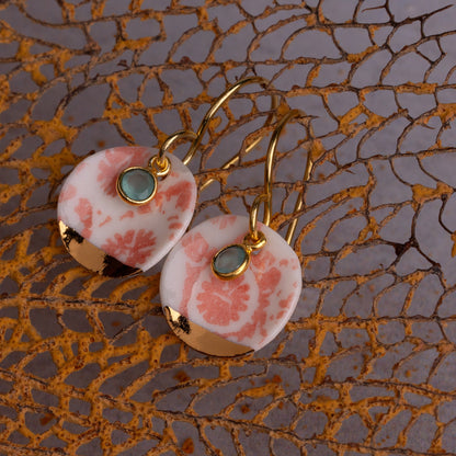 Porcelain Earrings, Medium Round, Coral Blush