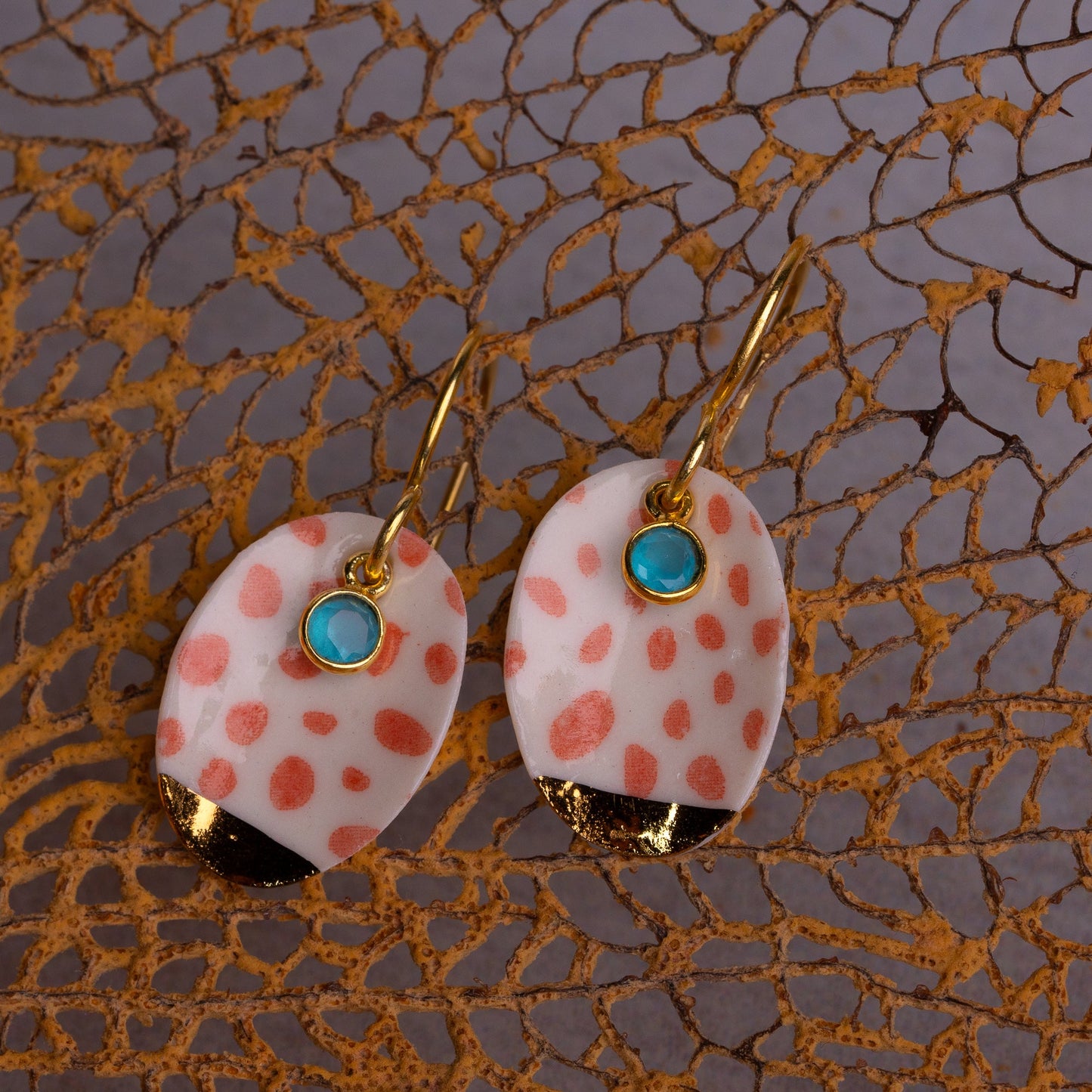 Porcelain Earrings, Medium Round, Coral Blush
