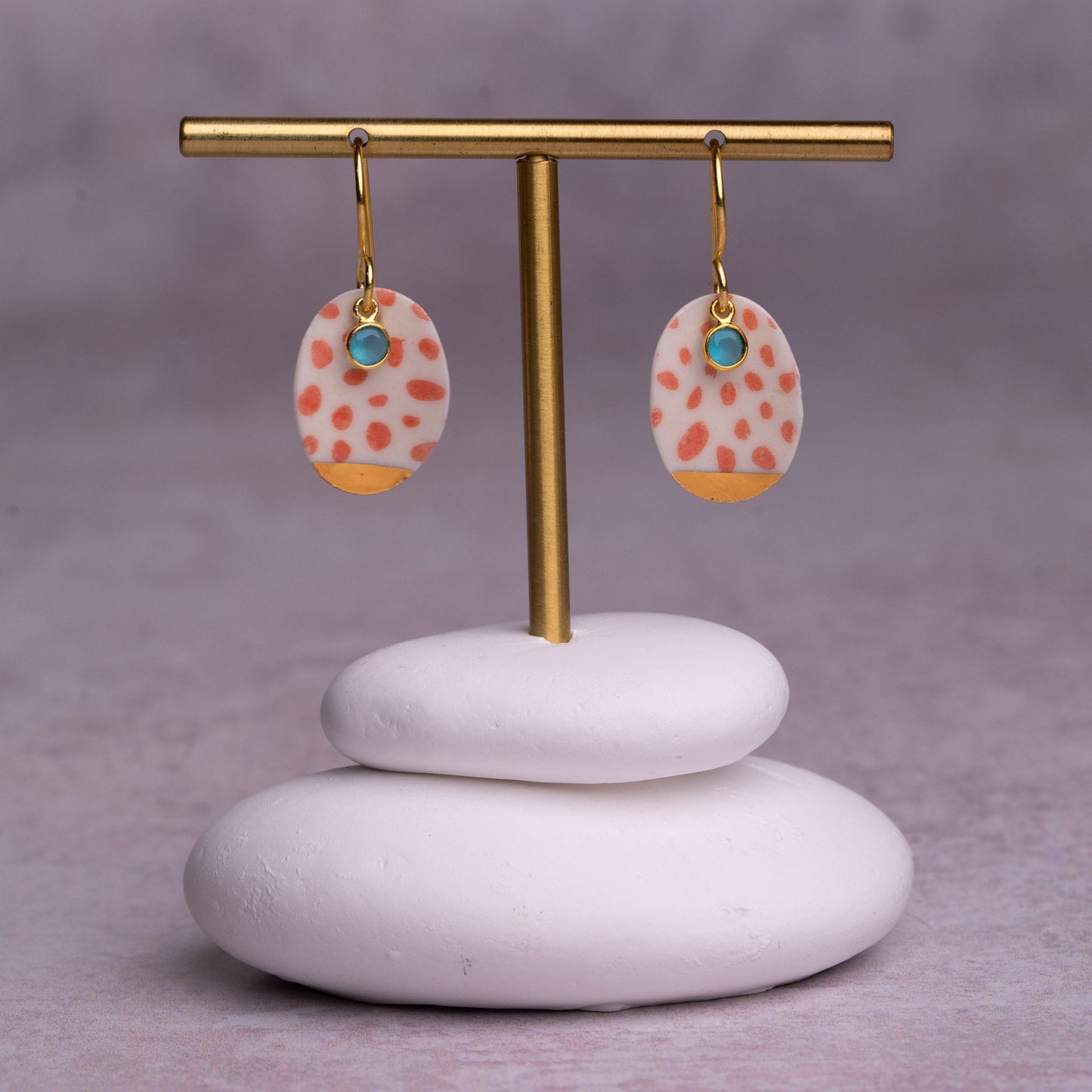 Porcelain Earrings, Medium Round, Coral Blush