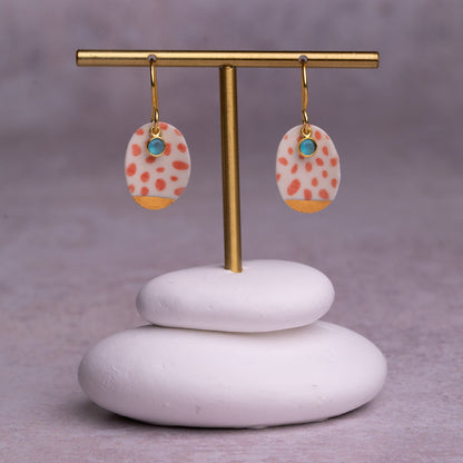 Porcelain Earrings, Medium Round, Coral Blush