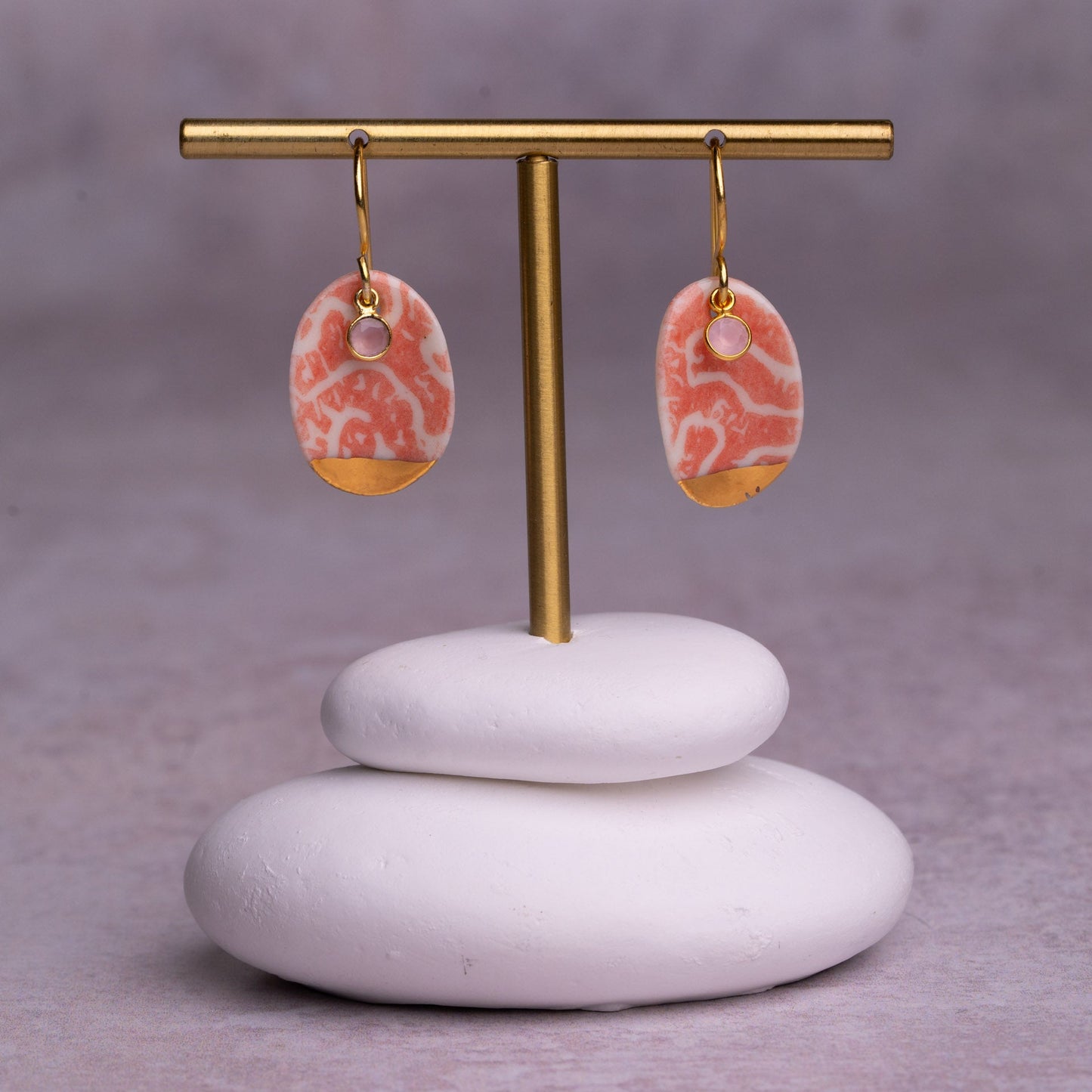 Porcelain Earrings, Medium Round, Coral Blush