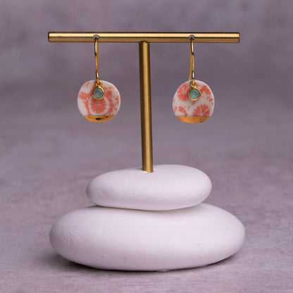Porcelain Earrings, Medium Round, Coral Blush