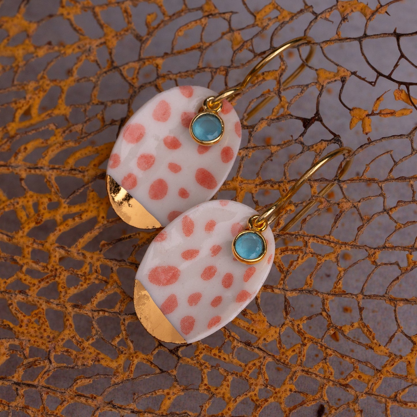 Porcelain Earrings, Medium Round, Coral Blush