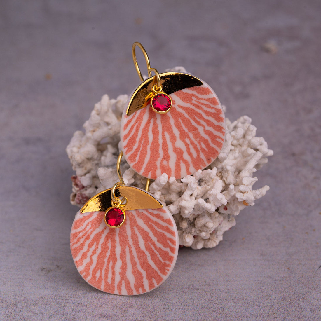 Porcelain Earrings, X Large Round, Coral Blush