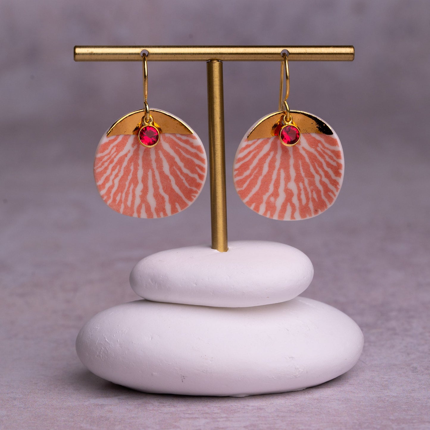 Porcelain Earrings, X Large Round, Coral Blush