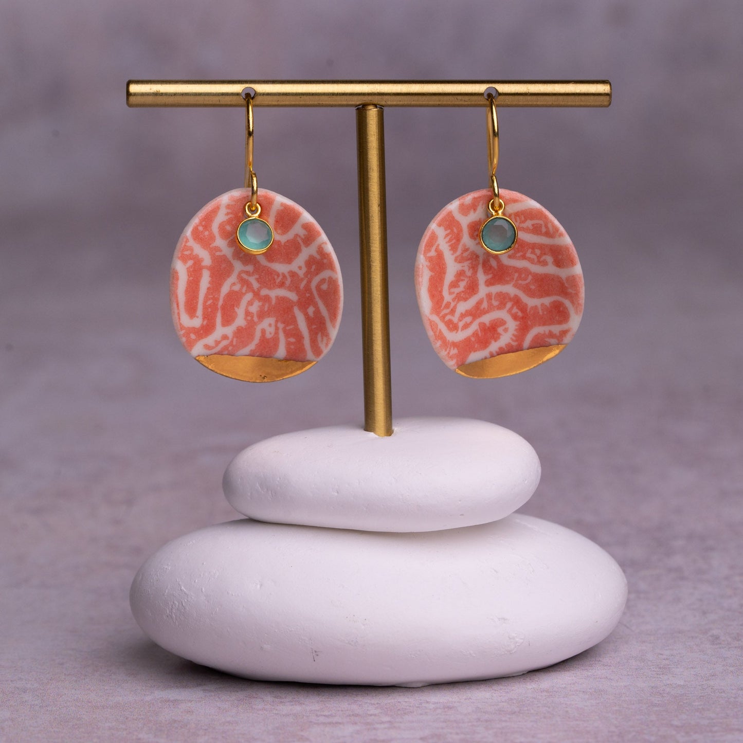 Porcelain Earrings, X Large Round, Coral Blush