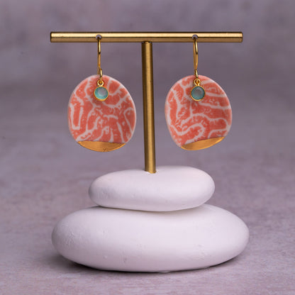 Porcelain Earrings, X Large Round, Coral Blush