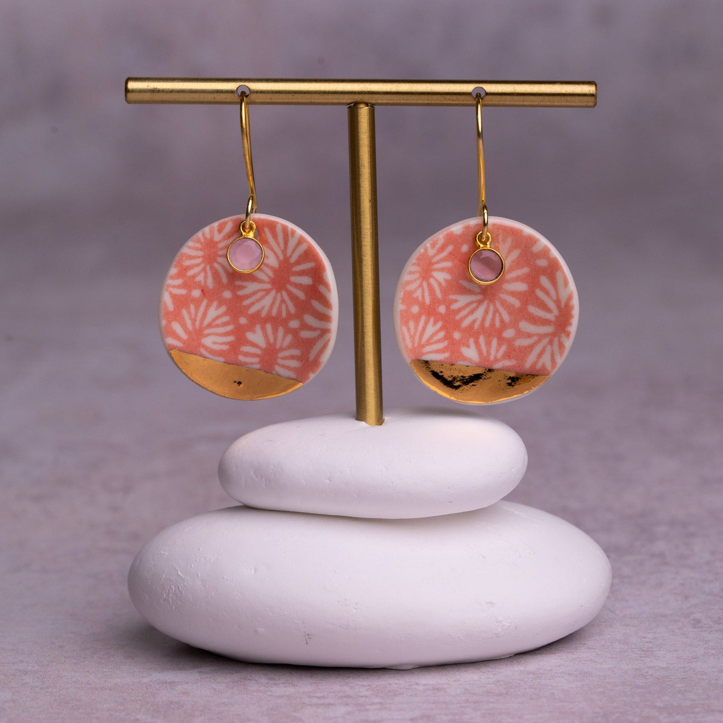 Porcelain Earrings, X Large Round, Coral Blush