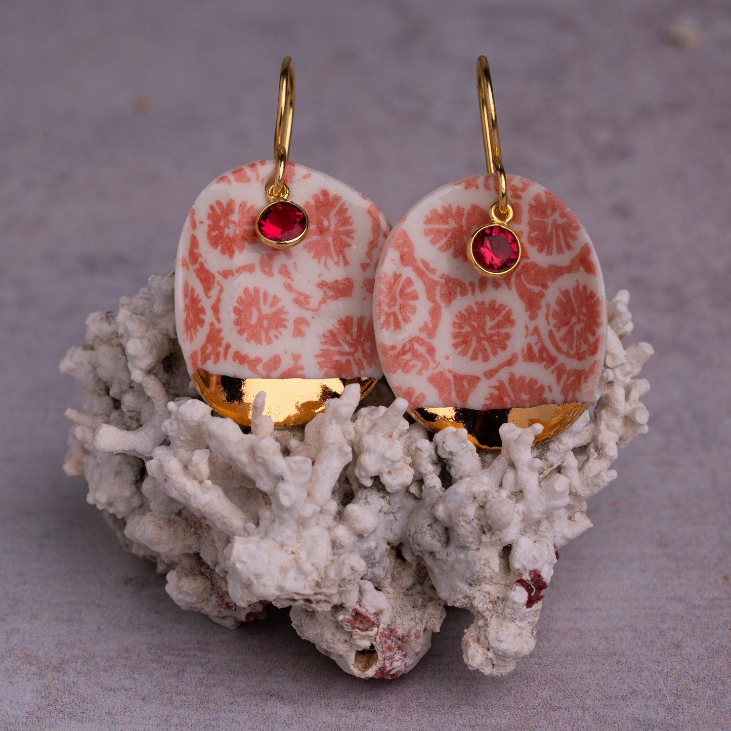 Porcelain Earrings, X Large Round, Coral Blush