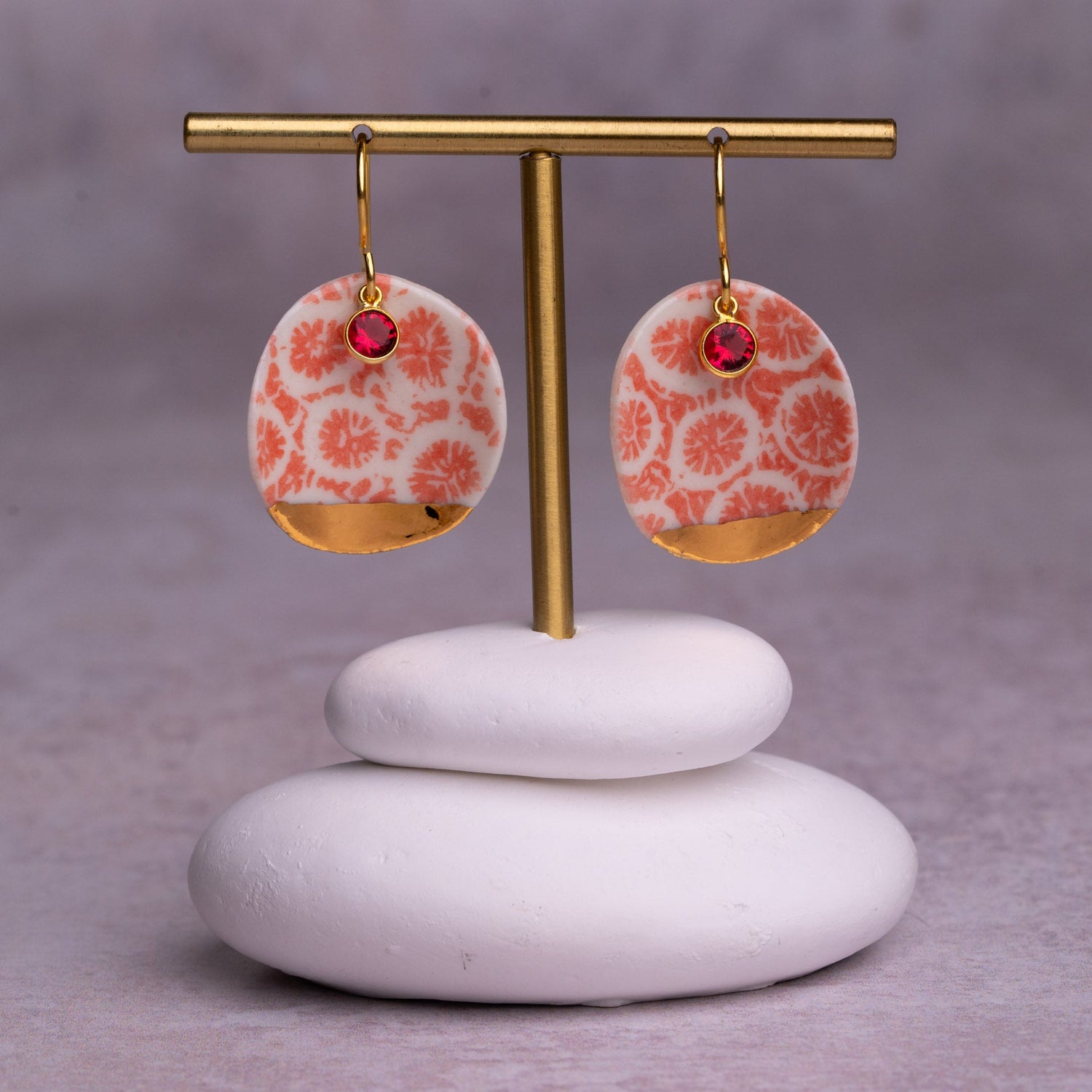 Porcelain Earrings, X Large Round, Coral Blush