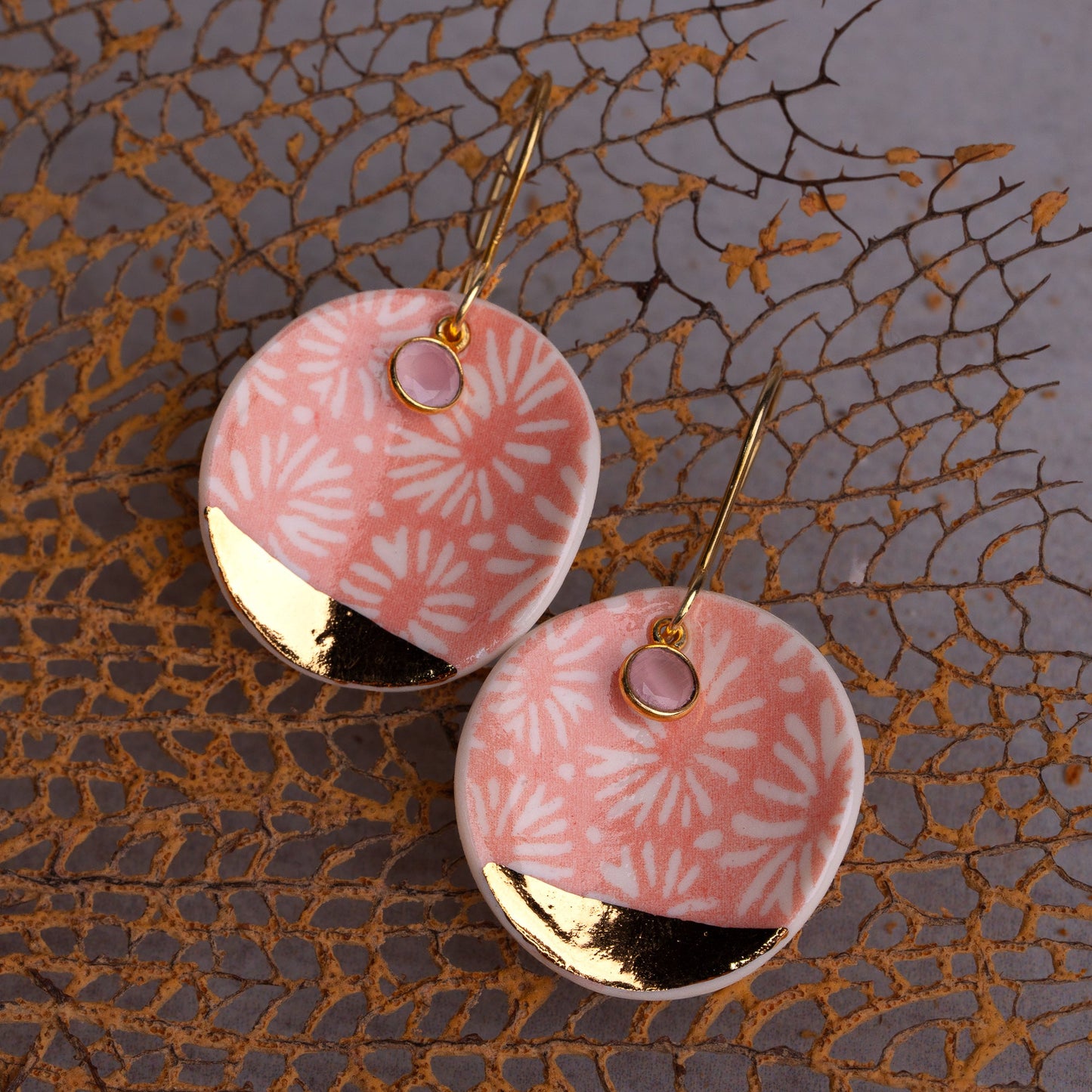 Porcelain Earrings, X Large Round, Coral Blush