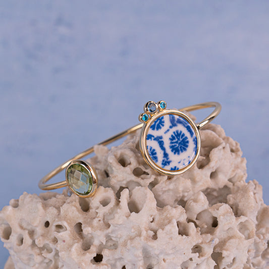 Porcelain Bangle with Iolite & Amethyst