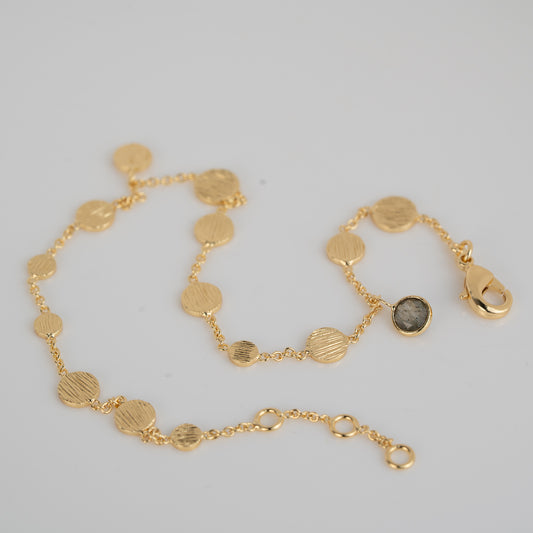 ANKLET GP GOLD DISCS LABRADORITE