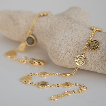 ANKLET GP GOLD DISCS LABRADORITE