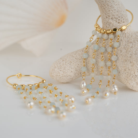 EARRINGS GP HOOP W/ PEARLS