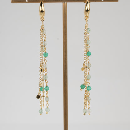 EARRINGS GP HOOP GRN GEMS