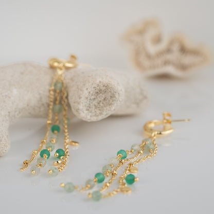 EARRINGS GP HOOP GRN GEMS