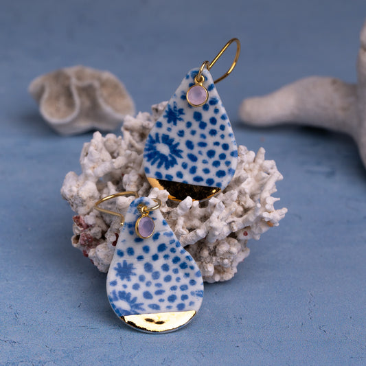 Porcelain Earrings, X Large Teardrop, Cobalt Blue