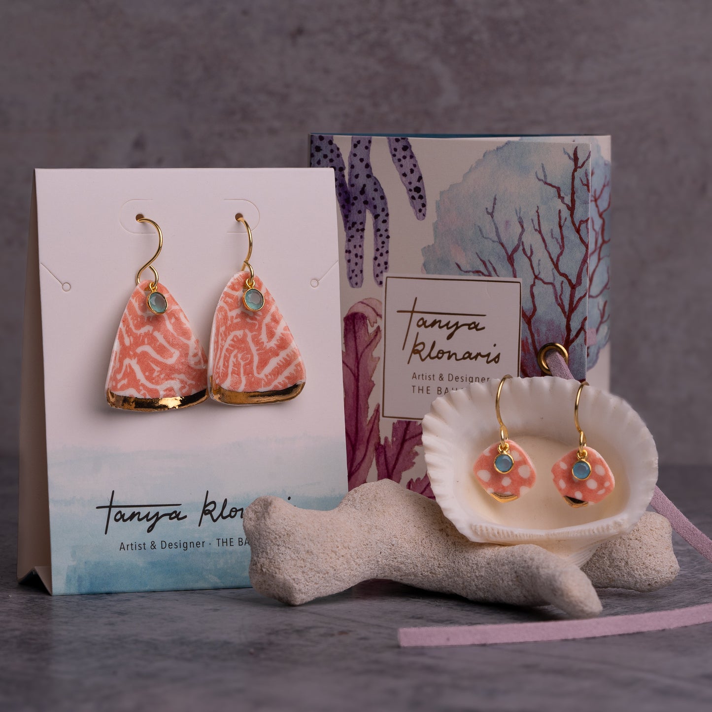 Porcelain Earrings, Medium Round, Coral Blush