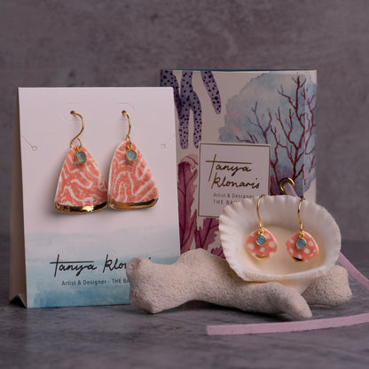 Porcelain Earrings, Medium Round, Coral Blush