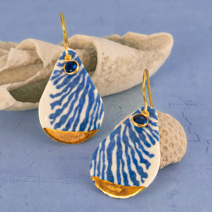 Porcelain Earrings, X Large Teardrop, Cobalt Blue