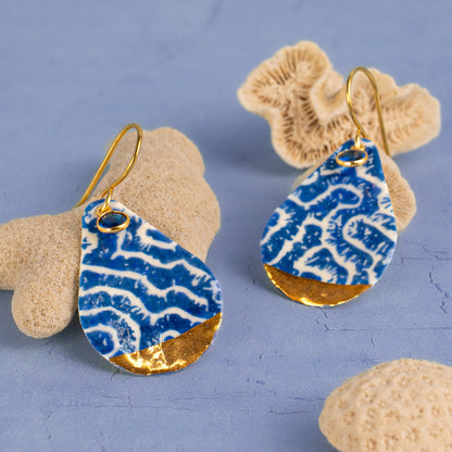Porcelain Earrings, X Large Teardrop, Cobalt Blue