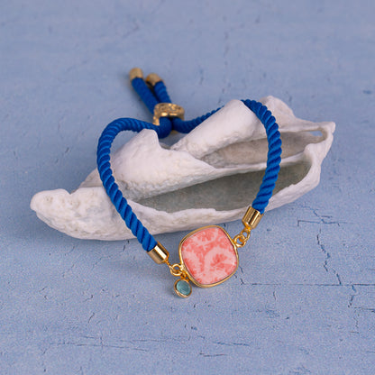 Square Bracelet Colorful Cord + Ceramic + Gem - Small