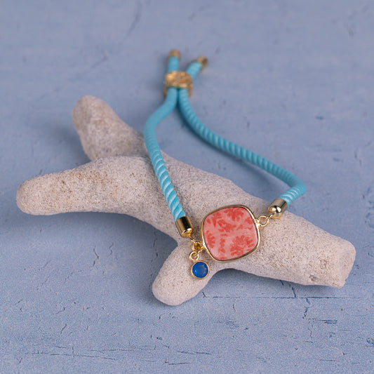 SQUARE BRACELET COLORFUL CORD + CERAMIC + GEM - SMALL