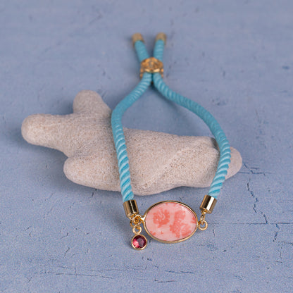 Oval Bracelet Colorful Cord + Ceramic + Gem - Small