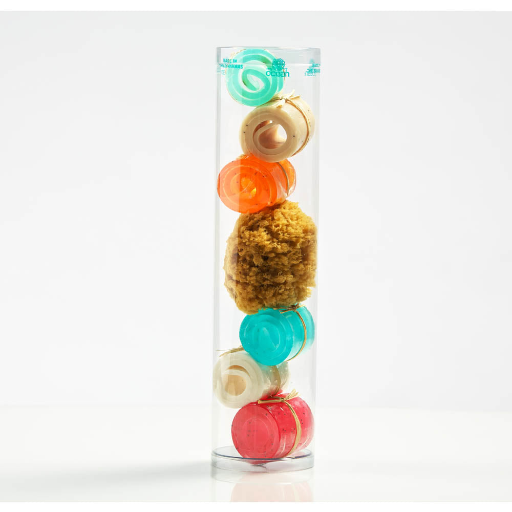 SOAP SCROLL SELECTION WITH SEA GRASS SPONGE IN WAVE TUBE