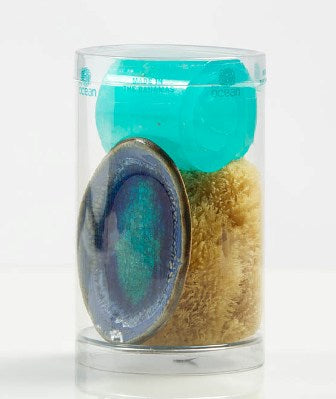 
            
                Load image into Gallery viewer, BLUE HOLE WILD SAGE BODY SOAP SCROLL WITH OVAL SOAP DISH &amp;amp; SPONGE IN WAVE TUBE
            
        
