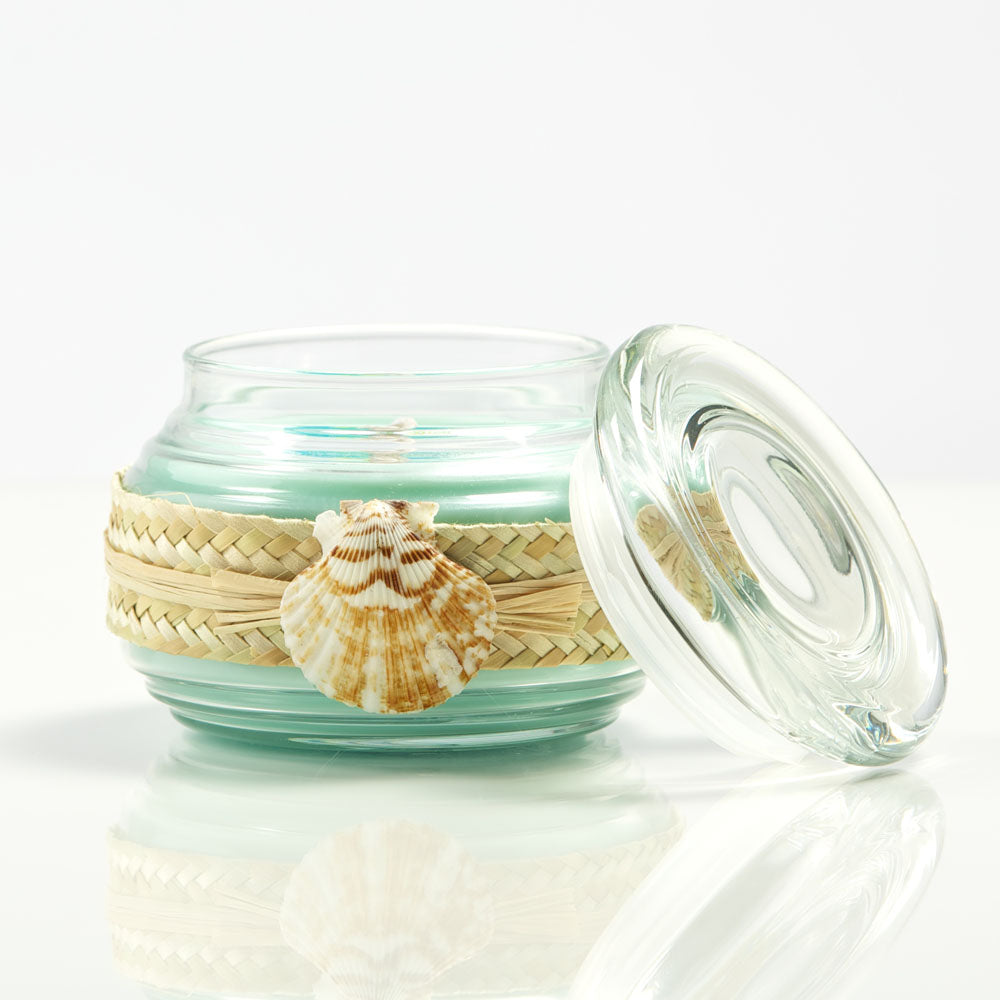 
            
                Load image into Gallery viewer, SHALLOWS CITRUS SCENTED GLASS CANDLE JAR WITH LID
            
        