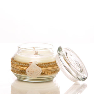 
            
                Load image into Gallery viewer, SUMMERTIME JASMINE &amp;amp; COCONUT SCENTED GLASS CANDLE JAR WITH LID
            
        