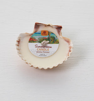 
            
                Load image into Gallery viewer, SUMMERTIME JASMINE &amp;amp; COCONUT SCENTED CLAM SHELL CANDLE
            
        