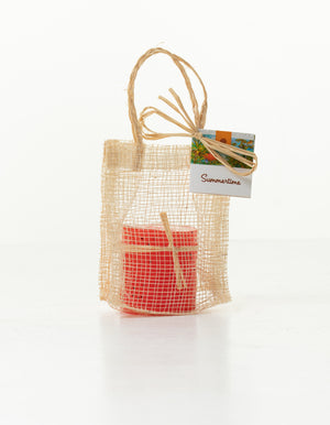 
            
                Load image into Gallery viewer, SUMMERTIME SCARLET PLUM BODY SOAP SCROLL IN ISLAND STRAW BAG
            
        